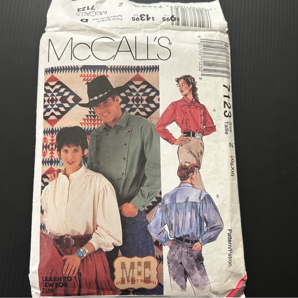 Vintage McCall's Western Shirt Sewing‎ Pattern 7123 Size Z